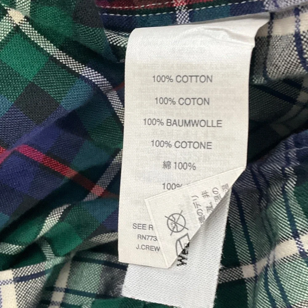J.Crew Oxford Shirt Mens Sz L Green Cotton Slim Fit Tartan Plaid Button Down - Picture 4 of 8
